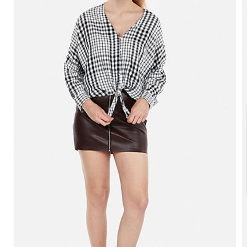 Express Tie Front Plaid Shirt